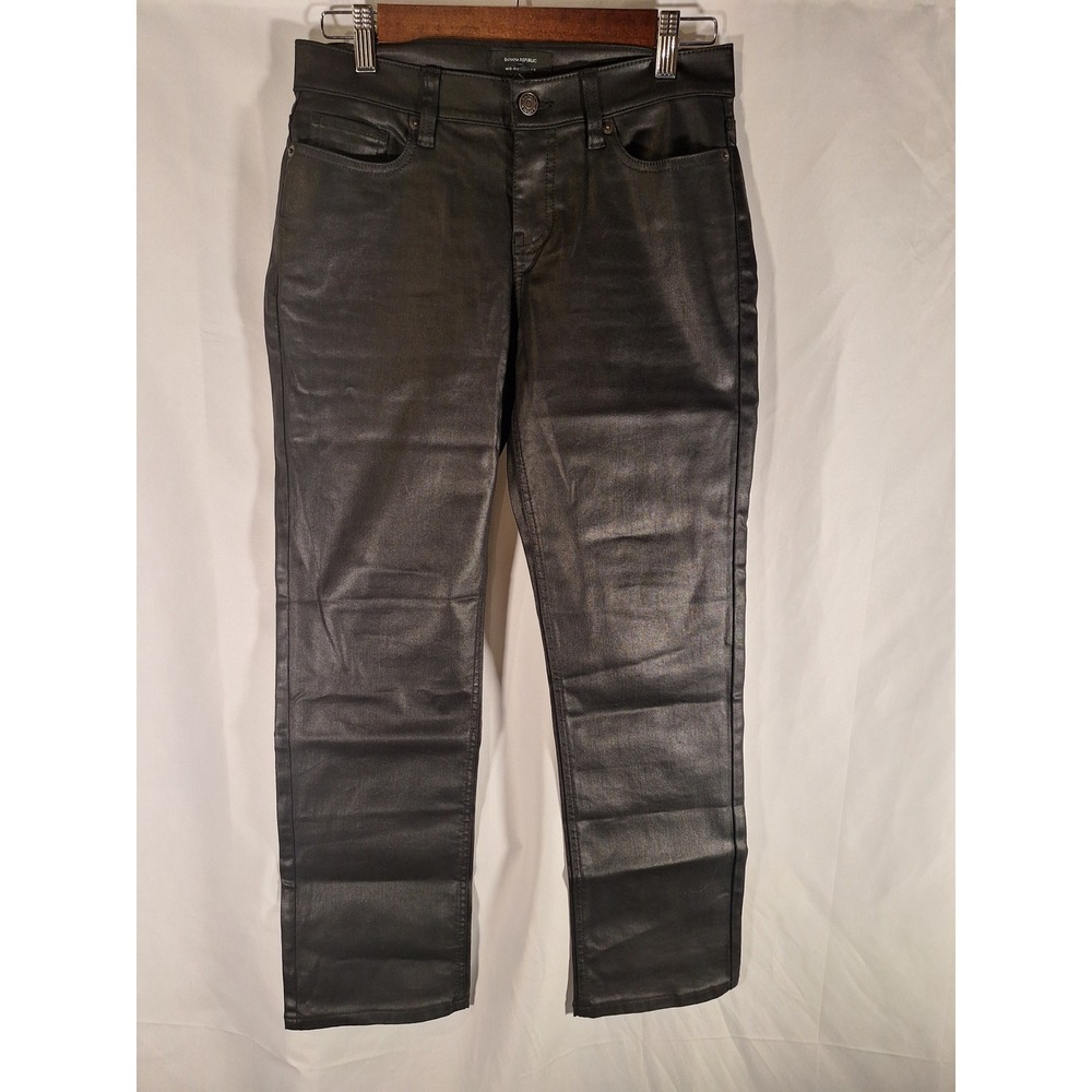 Banana Republic Black Coated Mid Rise Slim Fit Pants Women 25 0 Petite Denim‎